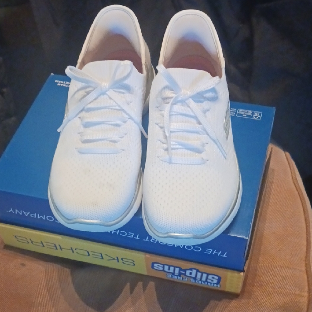 Skechers White Slip-On Sneakers